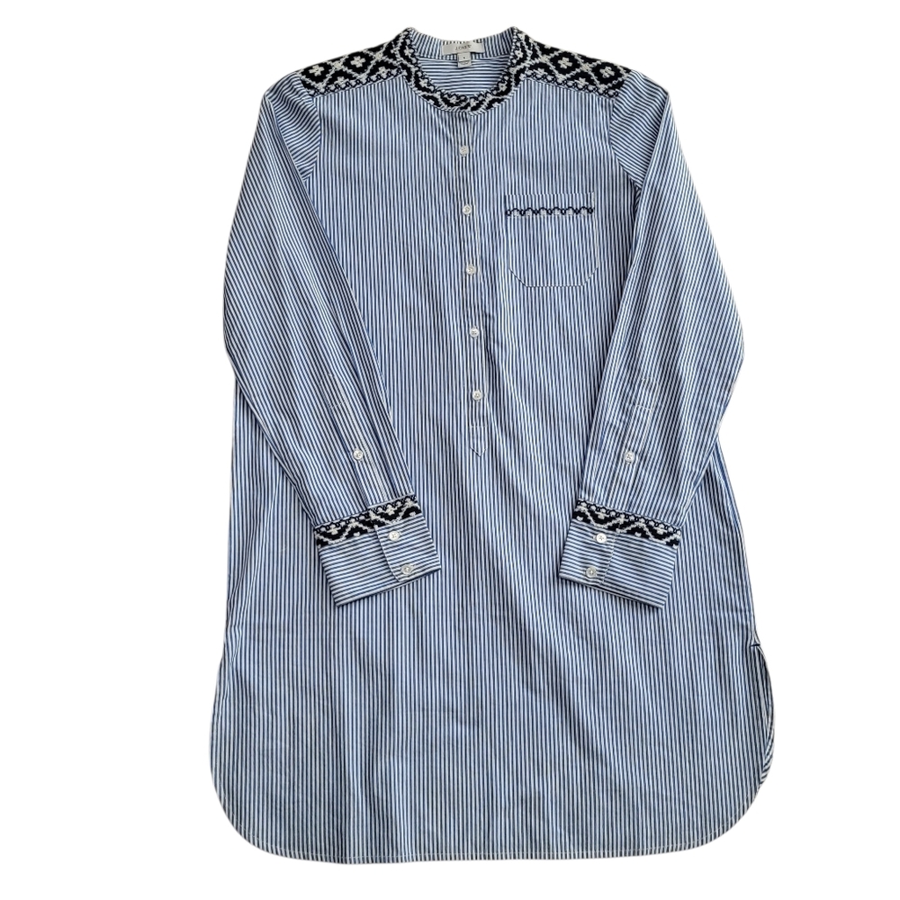 J. Crew Embroidered 100% Cotton Striped Boyfriend Shirt Dress Size S Like New - Picture 7 of 11